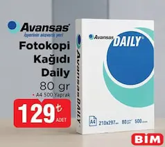AVANSAS FOTOKOPİ KAĞIDI DAİLY 80 GR A4 500 YAPRAK fiyat ve kampanya bilgisi